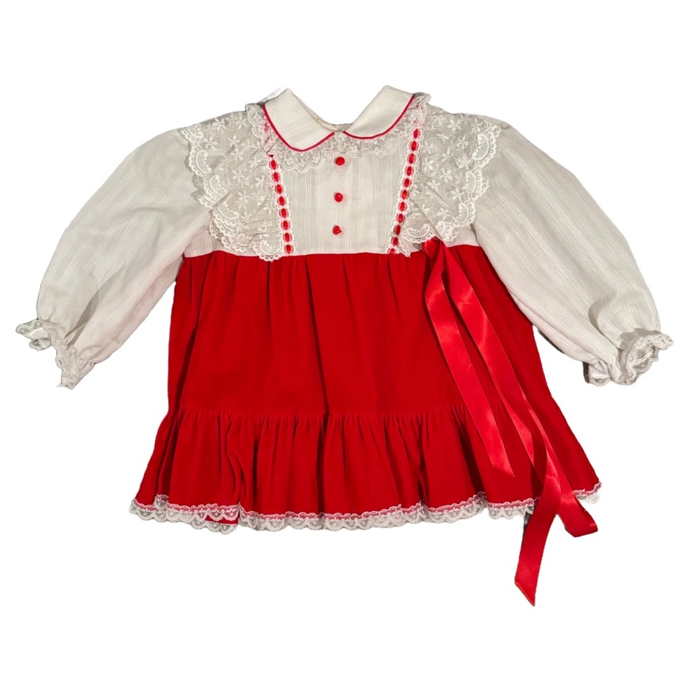 Vintage Toddler Girls Red Lace Dress